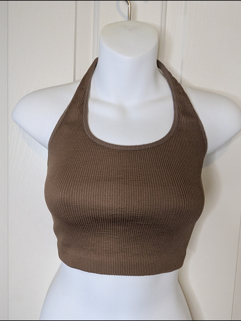 Cotton On Brown Ribbed Halter Crop Top Tank Seamless Womens Size XS/S
